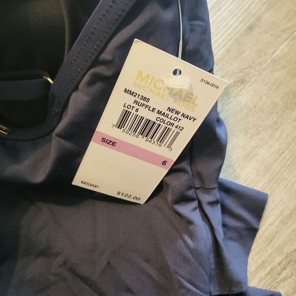 Michael Kors One Piece Sz 6 Navy Swimsuit Ruffle Maillot Swimwear - Picture 6 of 7